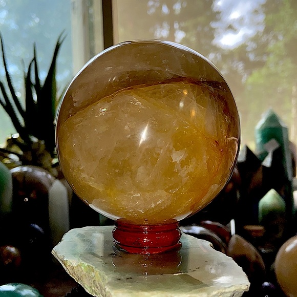 🔥SALE🔥 Honey Calcite Crystal Sphere With Sparkles And Rainbows! - Picture 1 of 10